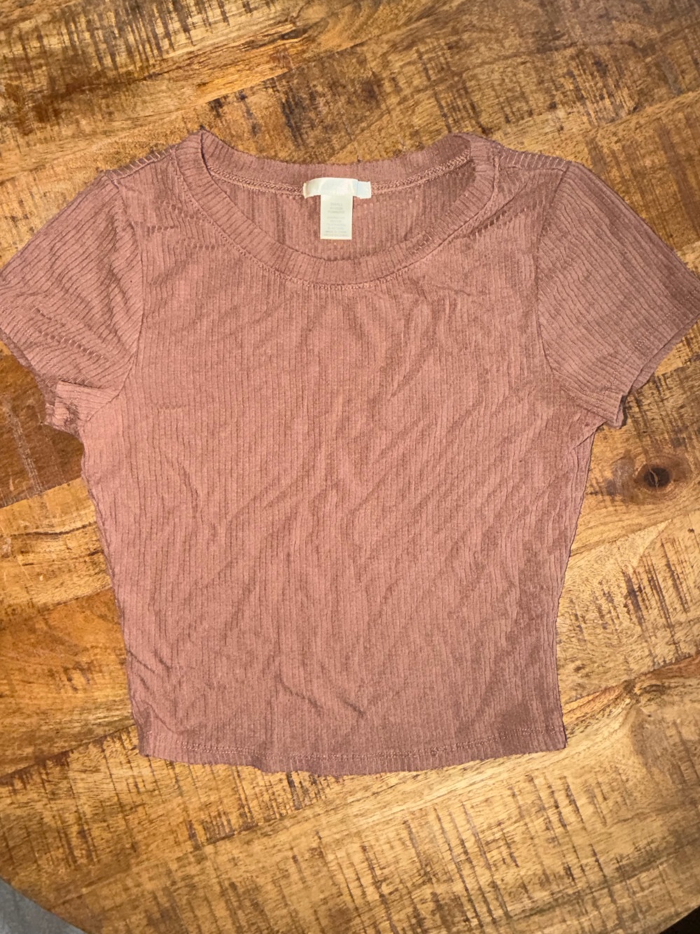 Women's Ribbed Short Sleeve Top - Dusty Mauve